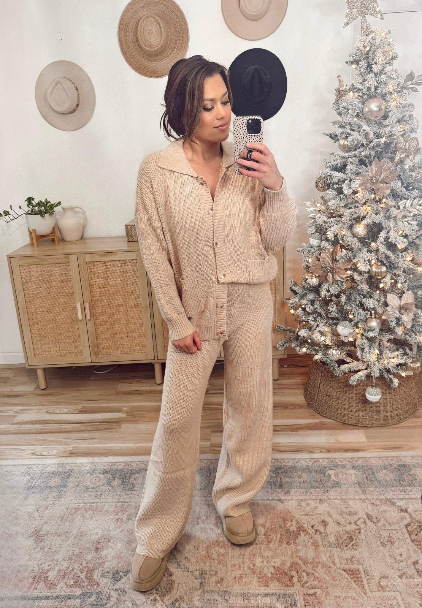 Tan Ribbed Button Down Cardigan - FINAL SALE Female Product Image