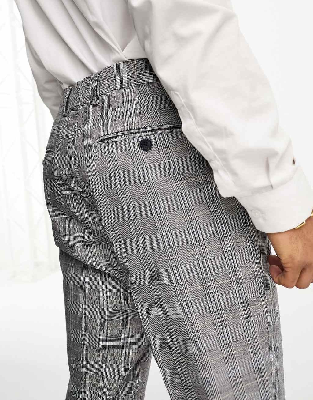 French Connection prince of wales check suit pants in mid gray Product Image