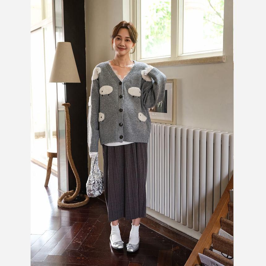 Maternity V-Neck Sheep Jacquard Cardigan Product Image