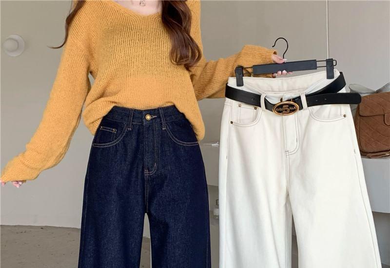 High Rise Plain Wide Leg Jeans Product Image