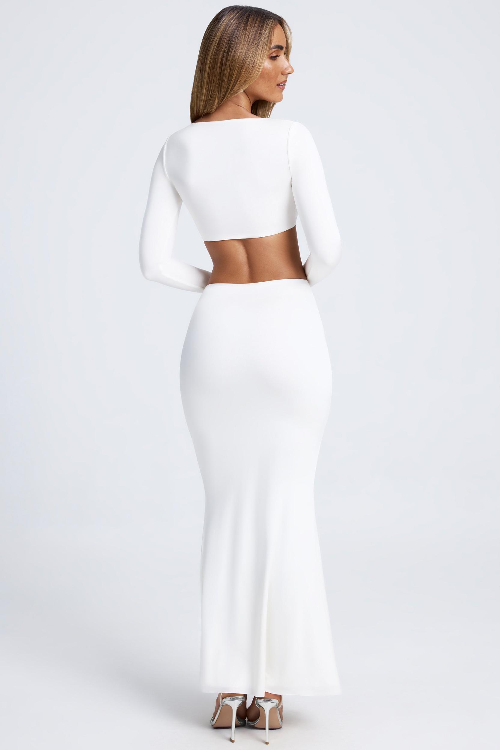 Hardware Detail Fishtail Maxi Skirt in White Product Image