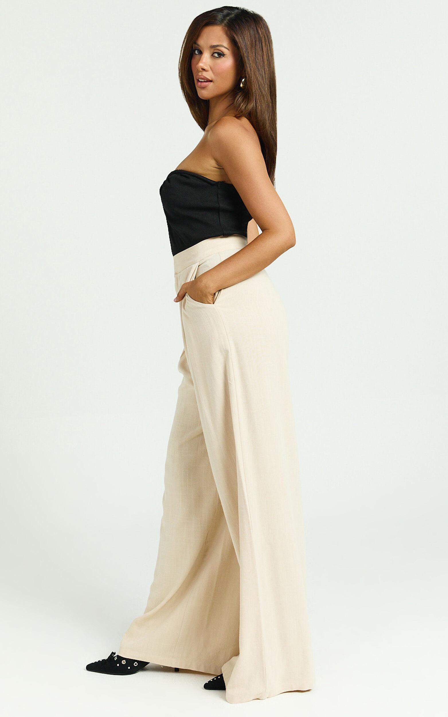 Hermione Linen Pants - High Waist Wide Leg Pleated Palazzo Pants in Natural Product Image