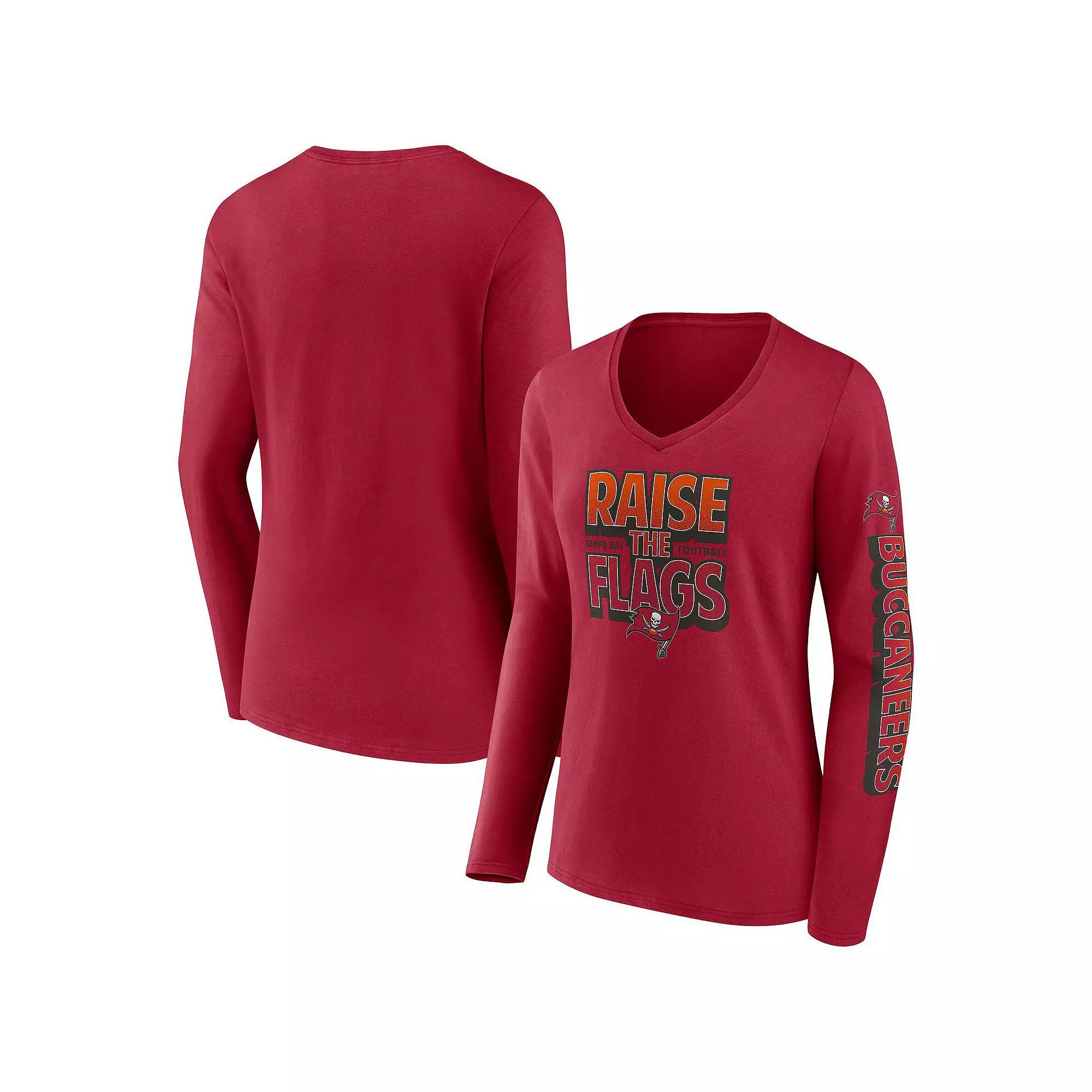 Women's Fanatics Branded Red Tampa Bay Buccaneers Hometown Sweep Long Sleeve V-Neck T-Shirt,  Product Image