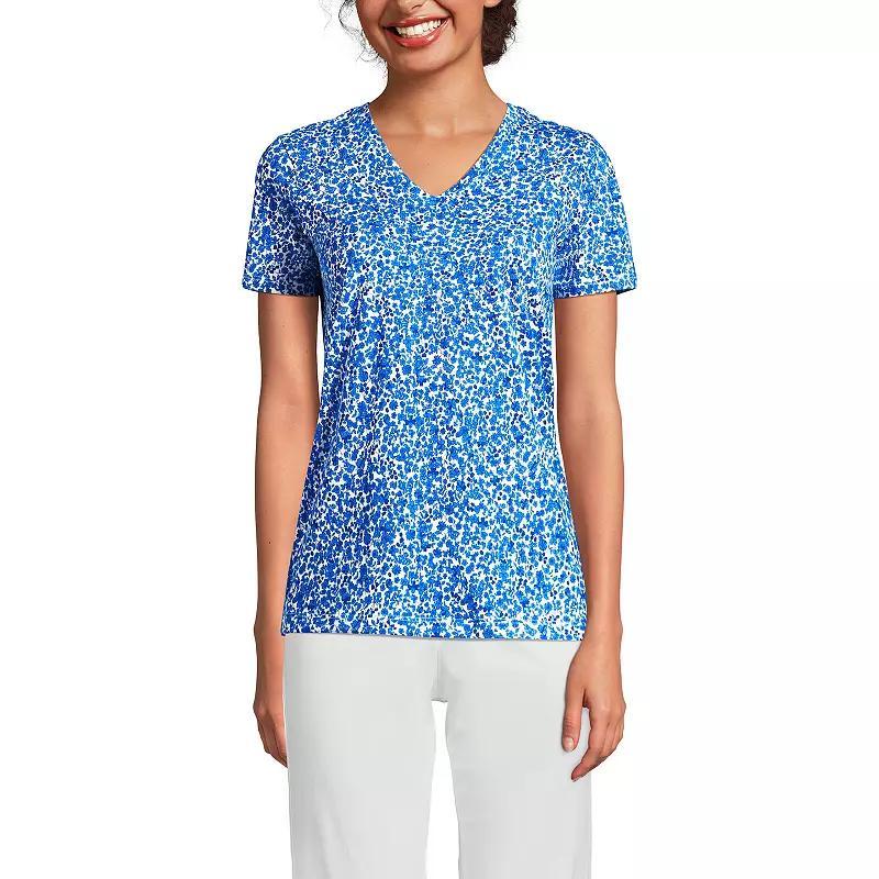 Women's Lands' End Relaxed-Fit Supima Cotton V-Neck Tee, Size: XS, Ivory Blue Flowers Product Image