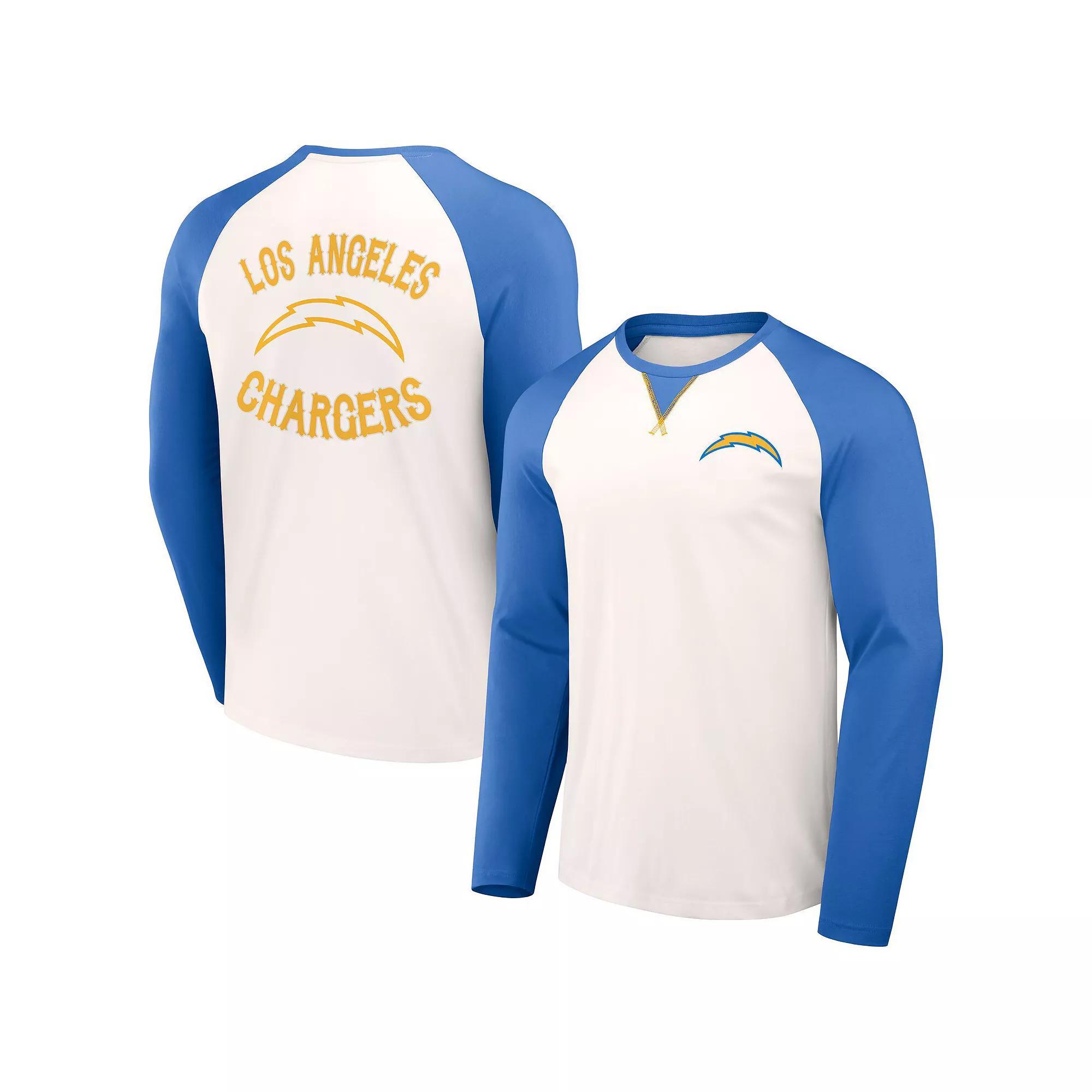 Men's NFL x Darius Rucker Collection by Fanatics Cream/Powder Blue Los Angeles Chargers Long Sleeve Raglan T-Shirt, Size: 2XL, Beige Product Image