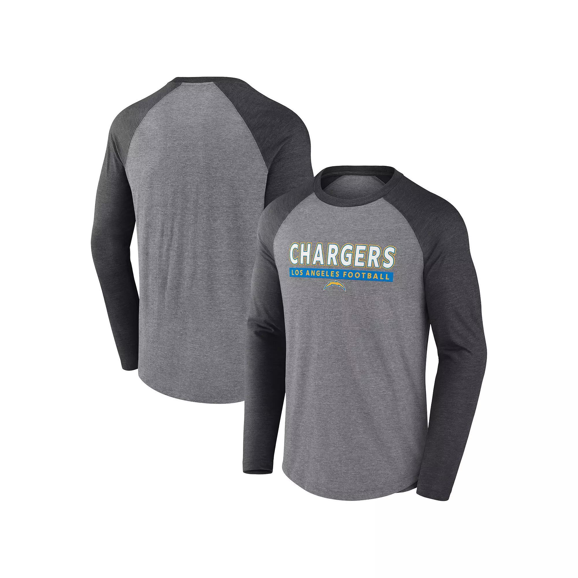 Men's Fanatics Heather Gray/Navy New England Patriots Tri-Blend Raglan Long Sleeve T-Shirt, Size: XL, Grey Product Image