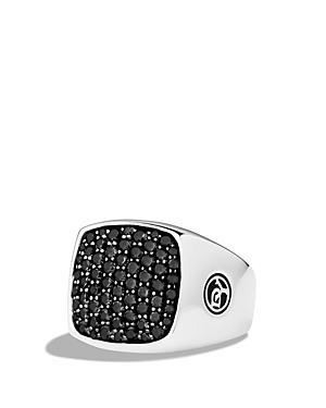 Mens Streamline Signet Ring with Pav Black Diamonds Product Image