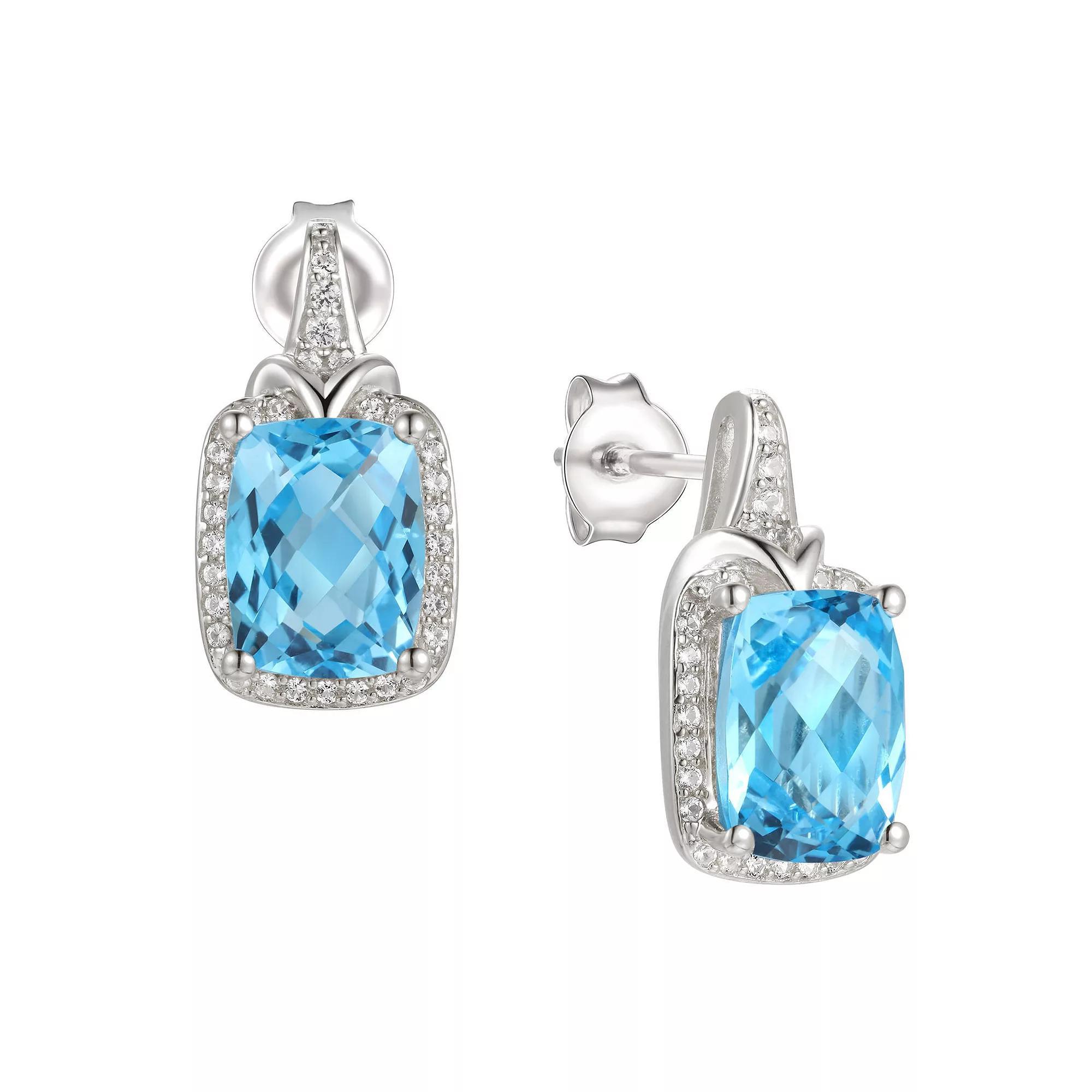 Rhodium-Plated Blue Topaz & Lab-Created White Sapphire Stud Earrings, Women's, Sterling Product Image