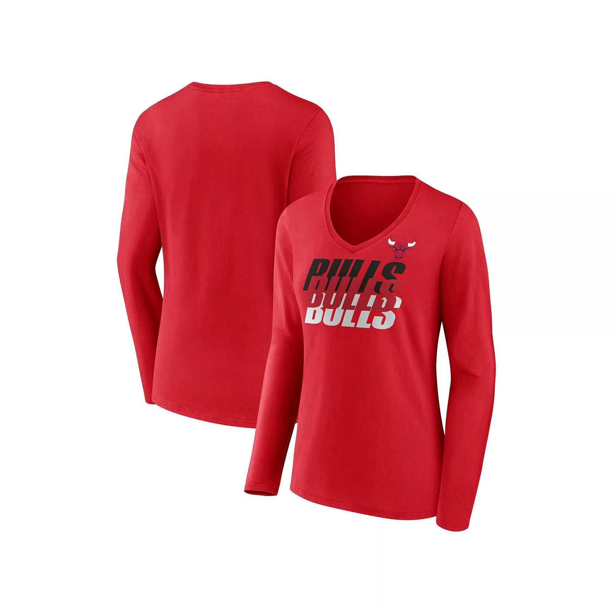 Women's Fanatics  Red Chicago Bulls Iconic Tumble Long Sleeve V-Neck T-Shirt, Size: Small Product Image