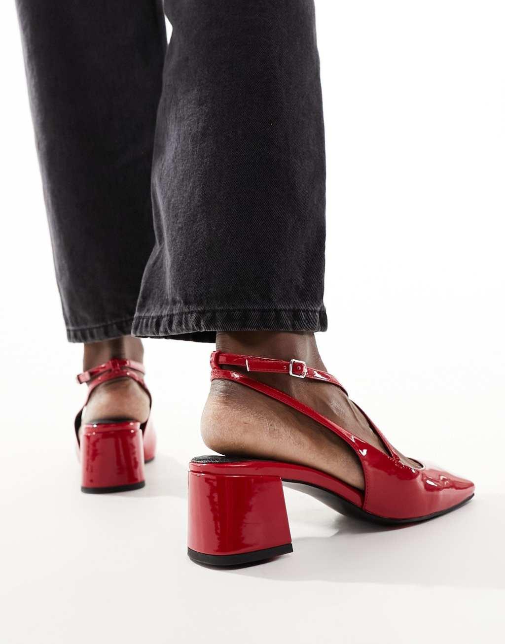 ASOS DESIGN Sawyer square toe block heeled mid shoes in red Product Image