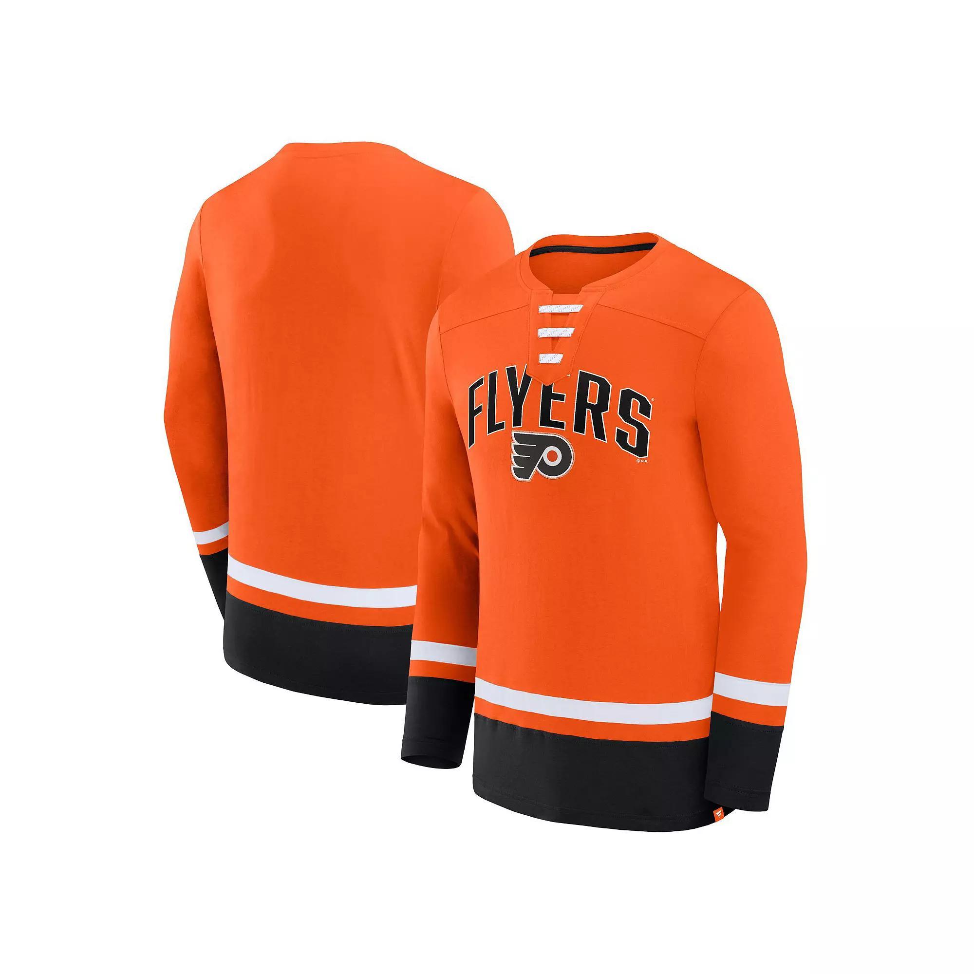 Men's Fanatics Branded Orange Philadelphia Flyers Back Pass Lace-Up Long Sleeve T-Shirt, Size: Large, Fly Orange Product Image