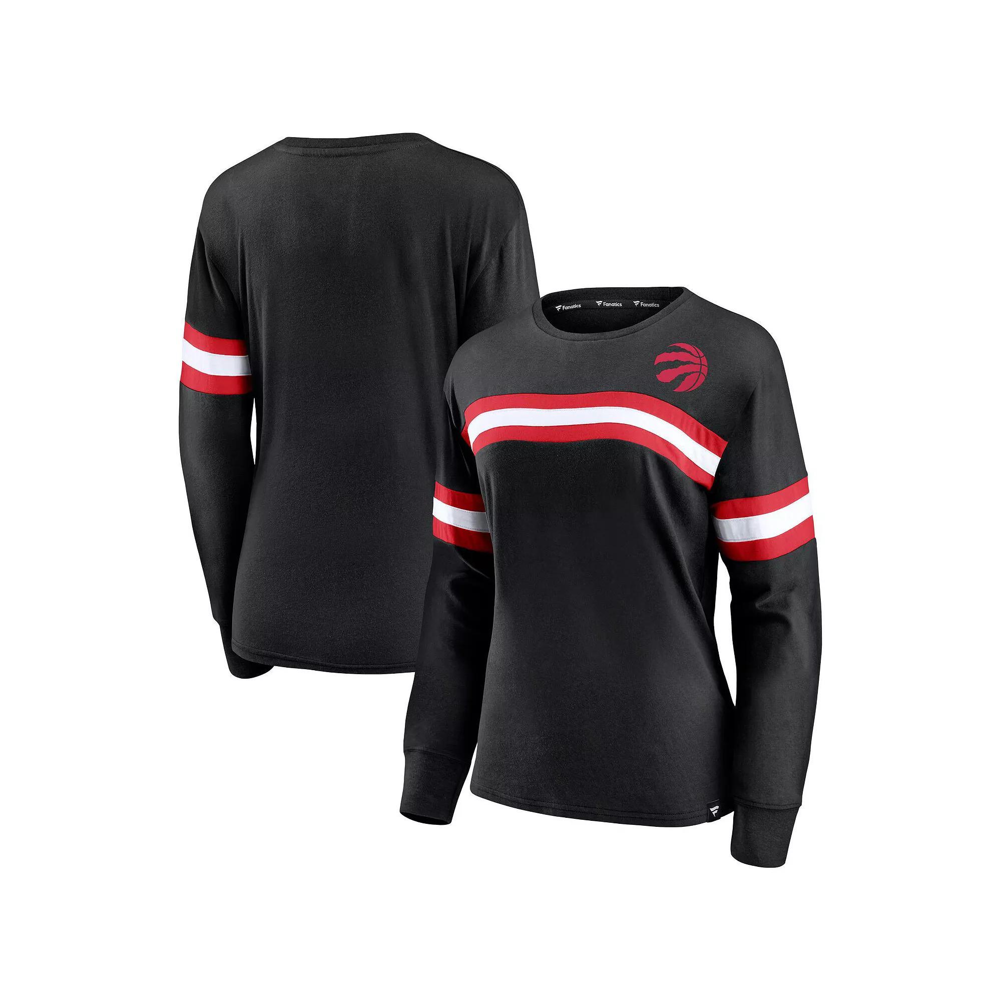 Women's Fanatics Black Toronto Raptors Block Party Chest Logo Striped Long Sleeve T-Shirt,  Product Image