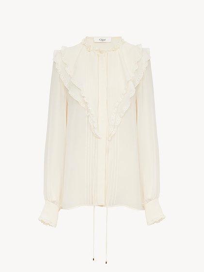 Ruffled blouse in silk georgette Product Image