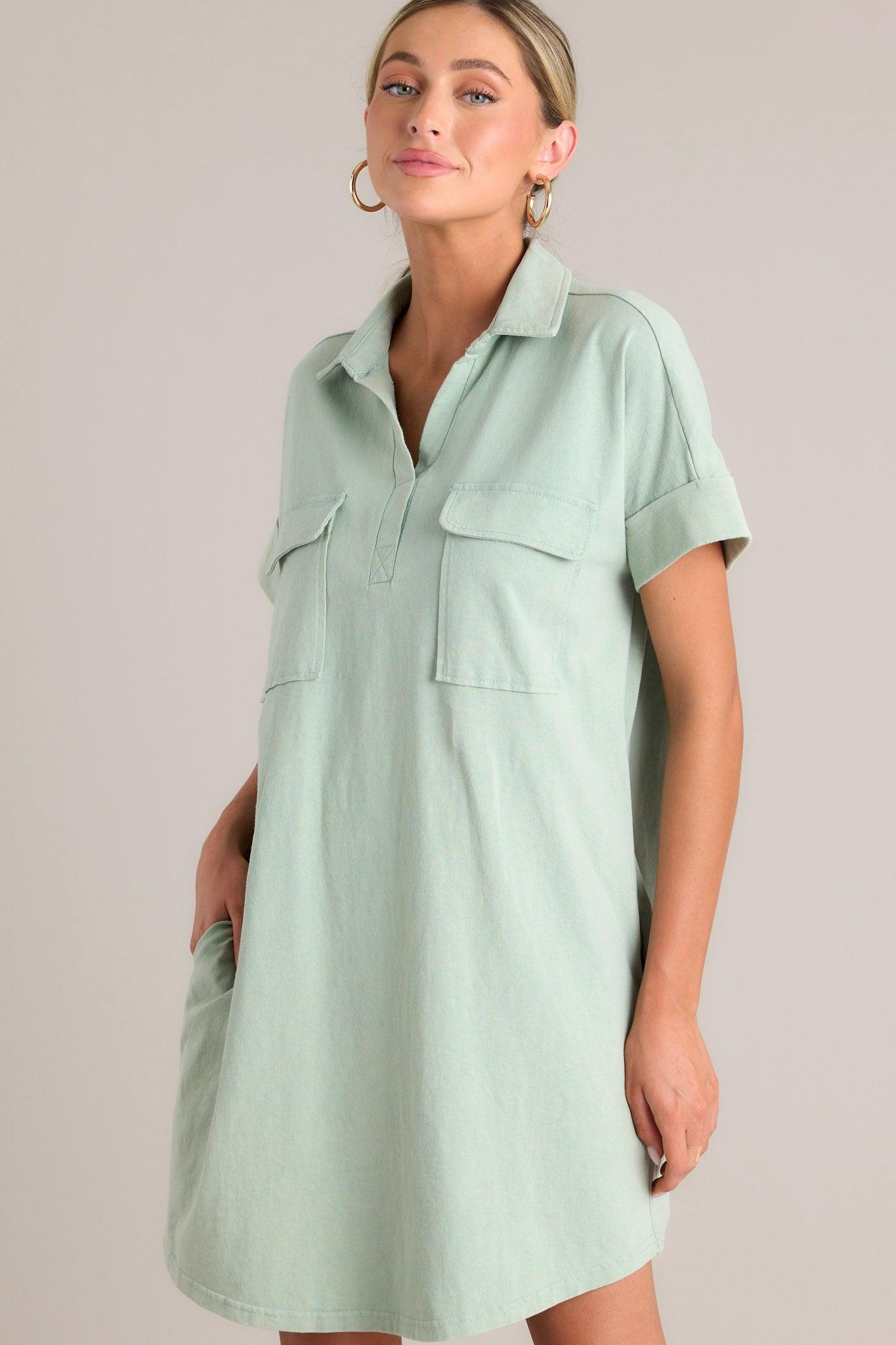 Metropolitan Mood Sage Green Collared Mini Dress Product Image