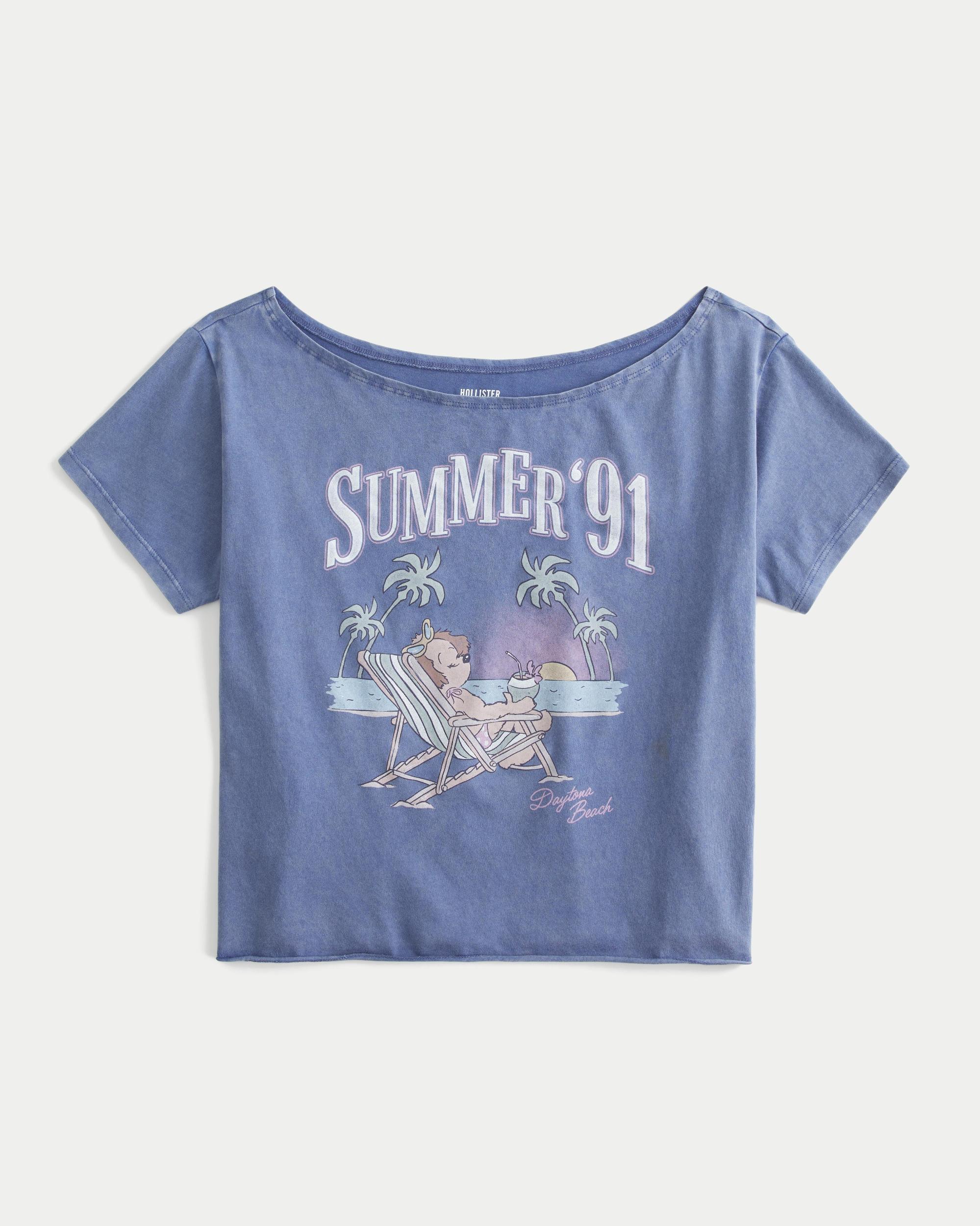 Easy Off-the-Shoulder Summer Graphic Tee Product Image