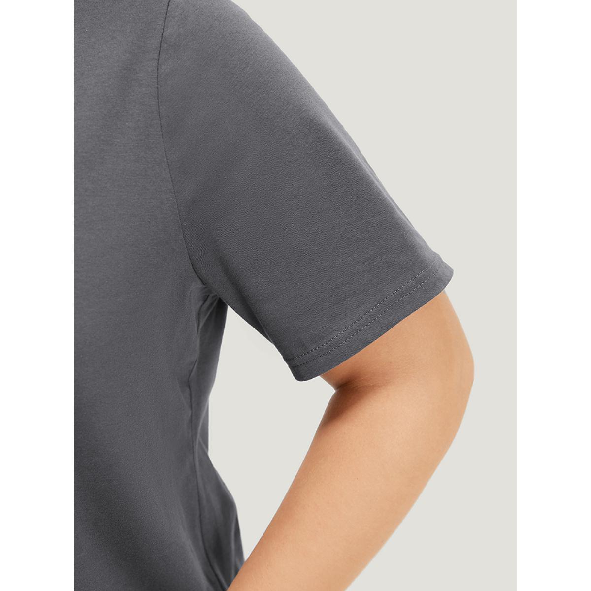 Plus Size Sun & Moon Print Graphic Round Neck T-shirt DimGray Women Casual Star and moon Dailywear T-shirts BloomChic 26/4X Product Image