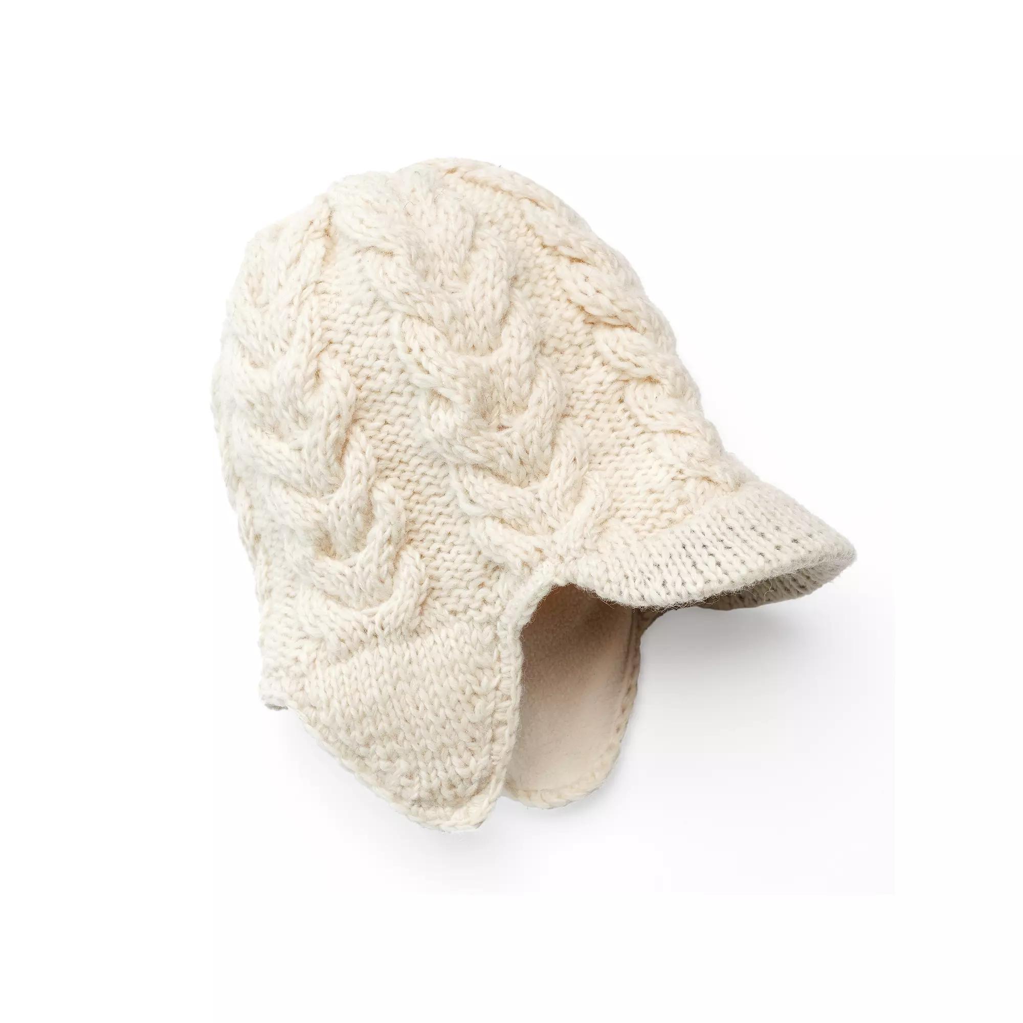 SIJJL Women's Ribbed Brim Wool Beanie, Ivory Product Image