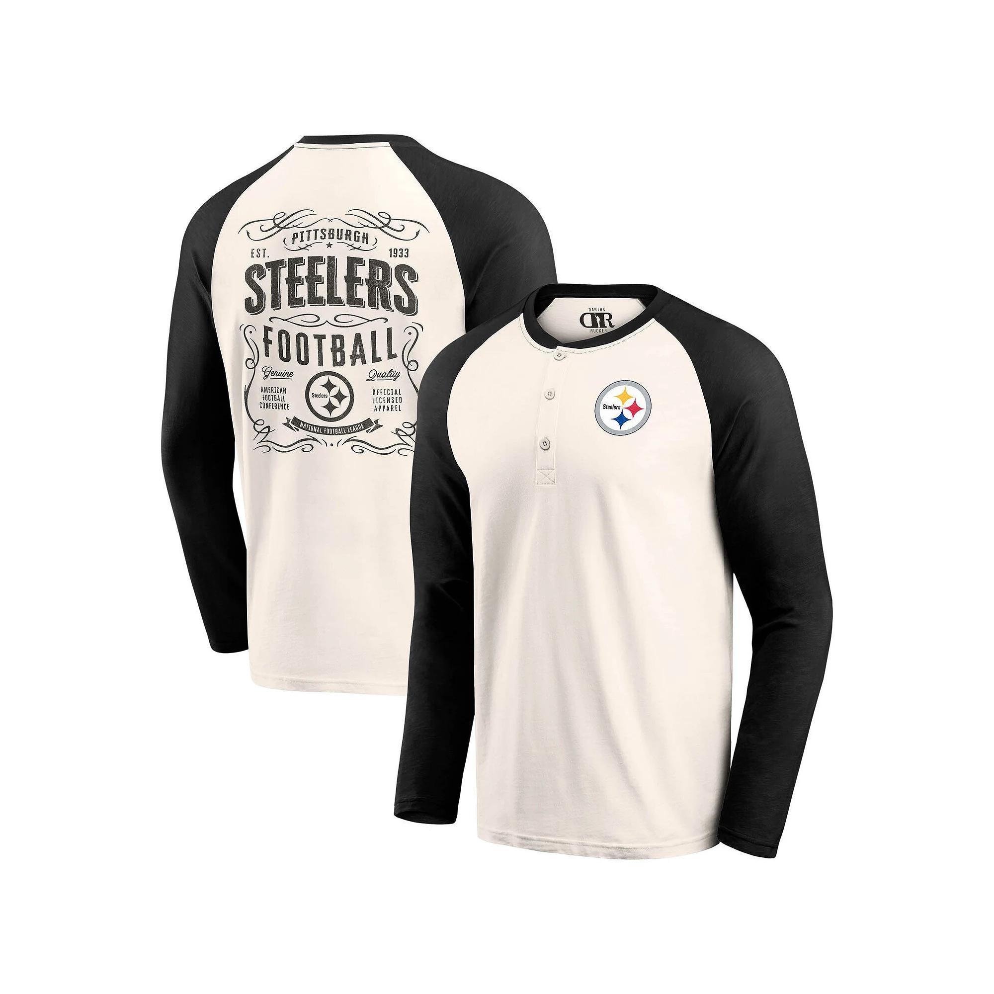 Mens Darius Rucker Collection by Fanatics Cream/Black Pittsburgh Steelers Raglan Henley T-Shirt Product Image