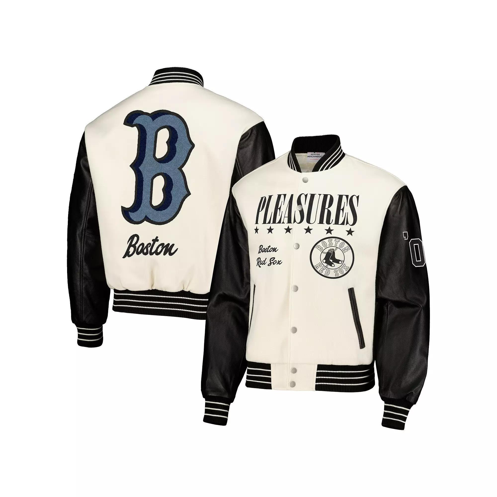 Men's PLEASURES White Boston Red Sox Full-Snap Varsity Jacket,  Product Image