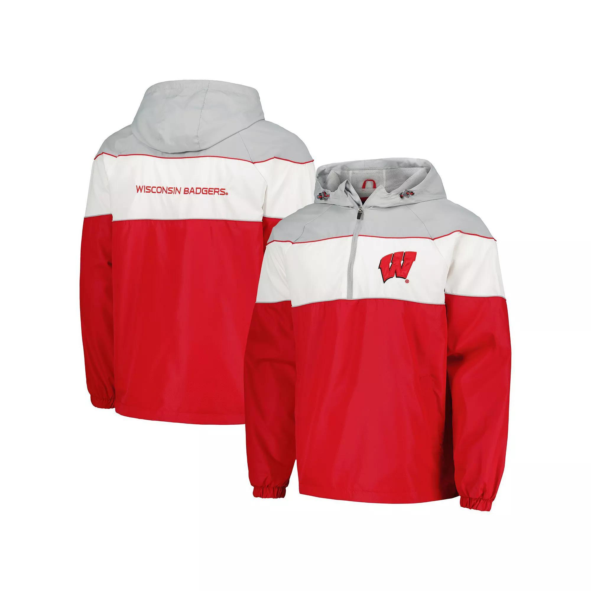 Men's G-III Sports by Carl Banks Red Wisconsin Badgers Center Line Half-Zip Raglan Hoodie Jacket, Size: Small Product Image