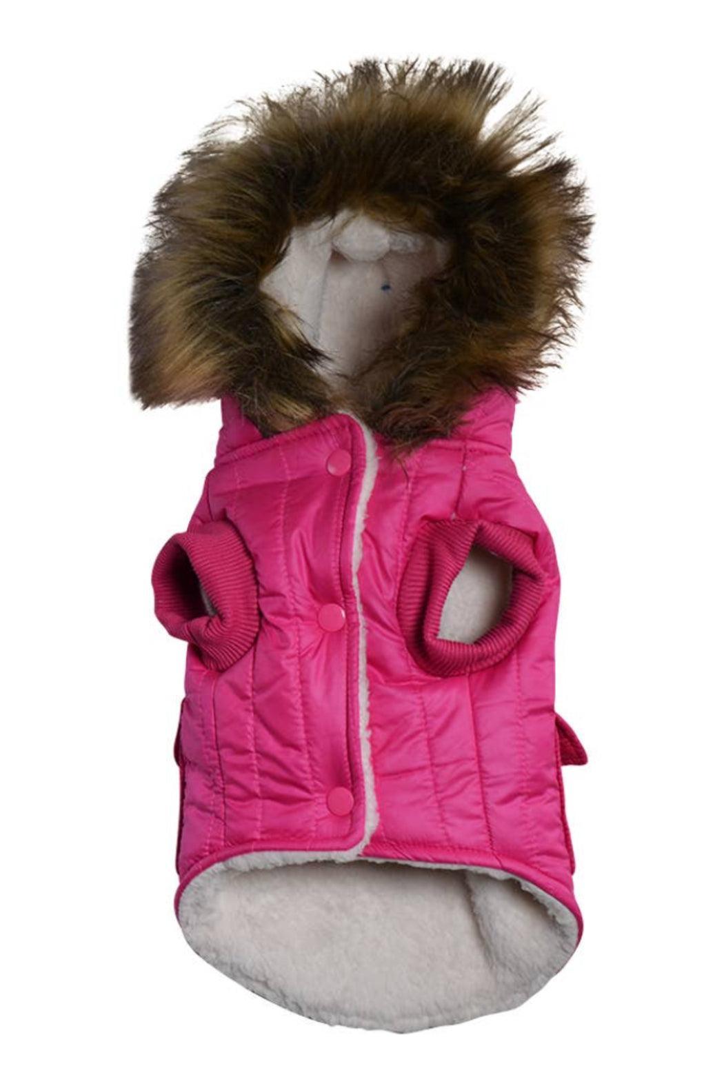 Pink Parka Fleece Lined Dog Jacket with Leash Ring Product Image