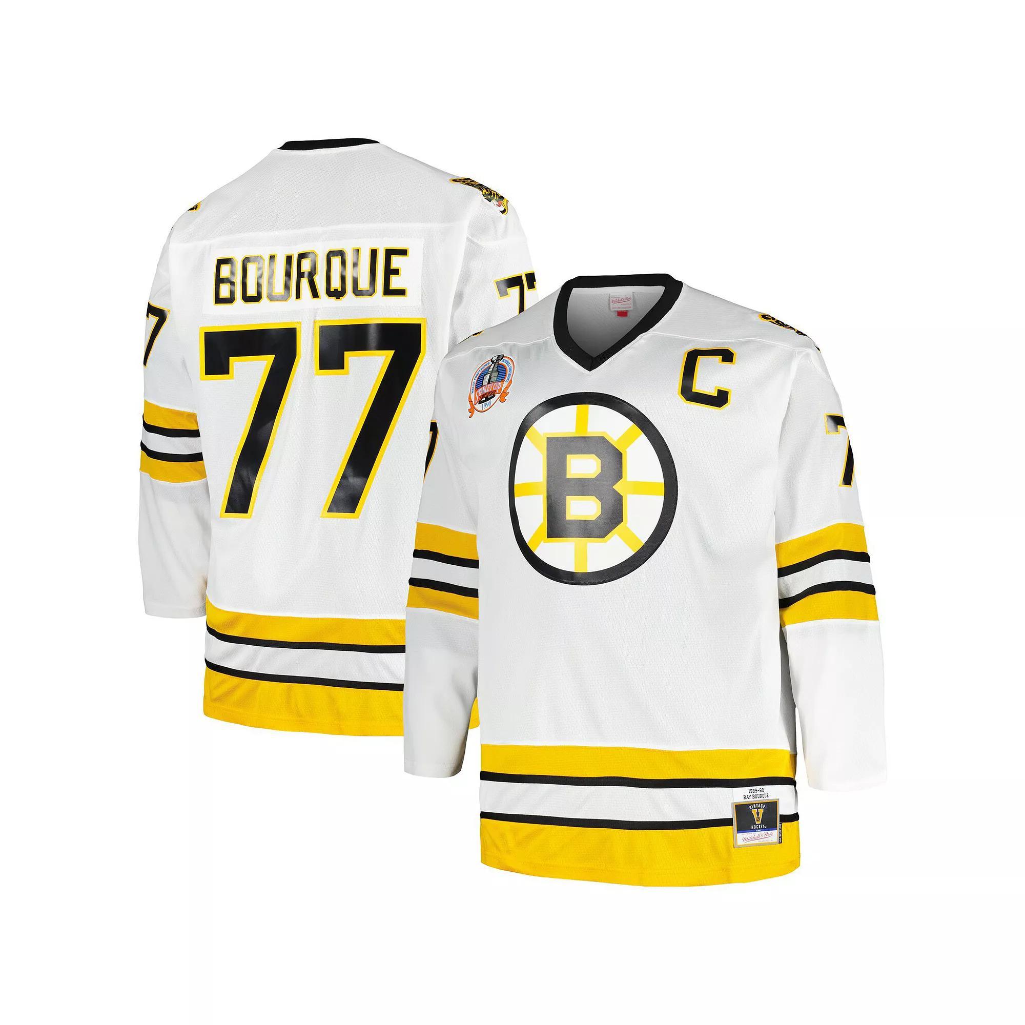 Men's Mitchell & Ness Ray Bourque White Boston Bruins Big & Tall Captain Patch Blue Line Player Jersey,  Product Image