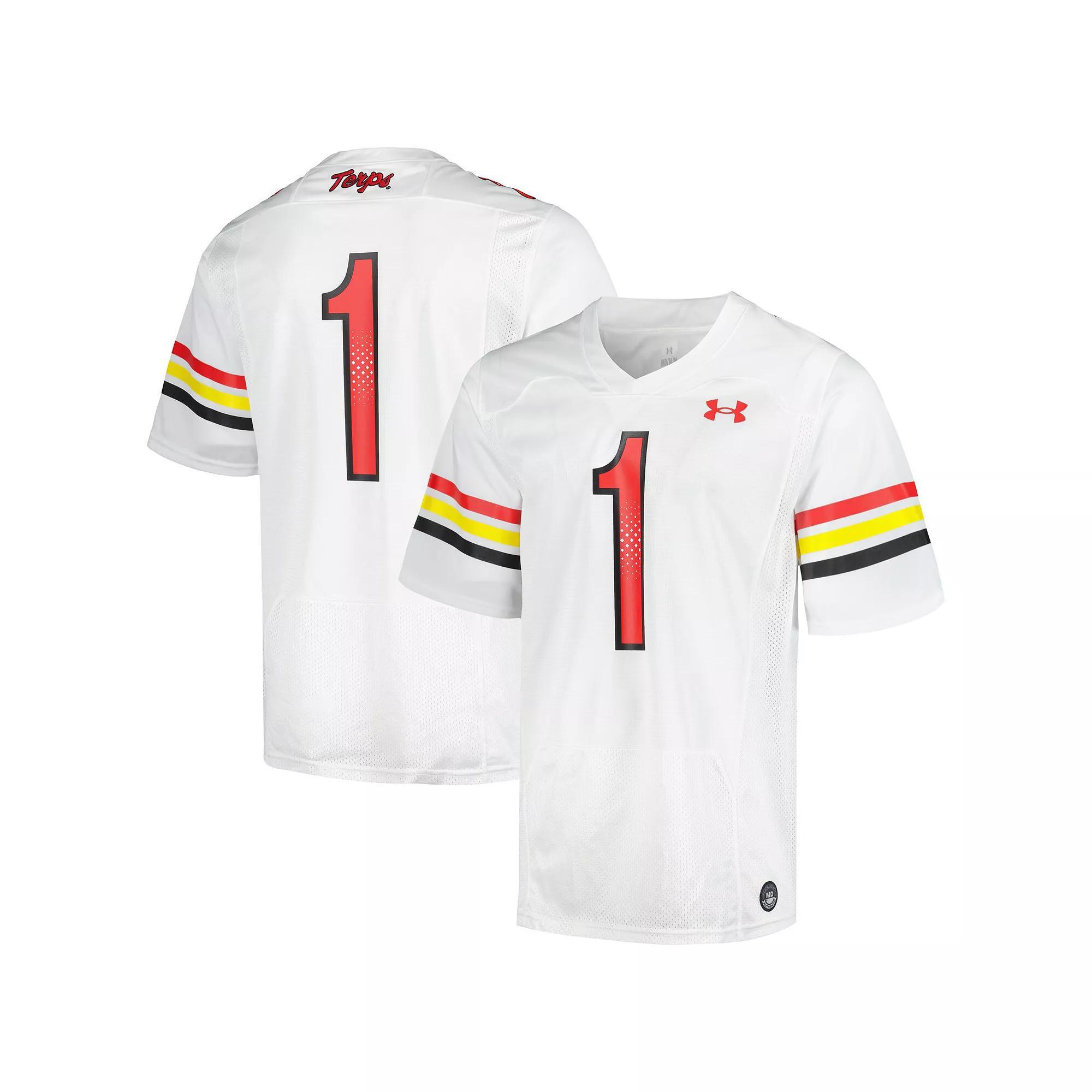 Men's Under Armour #1 White Maryland Terrapins Replica Football Jersey,  Product Image