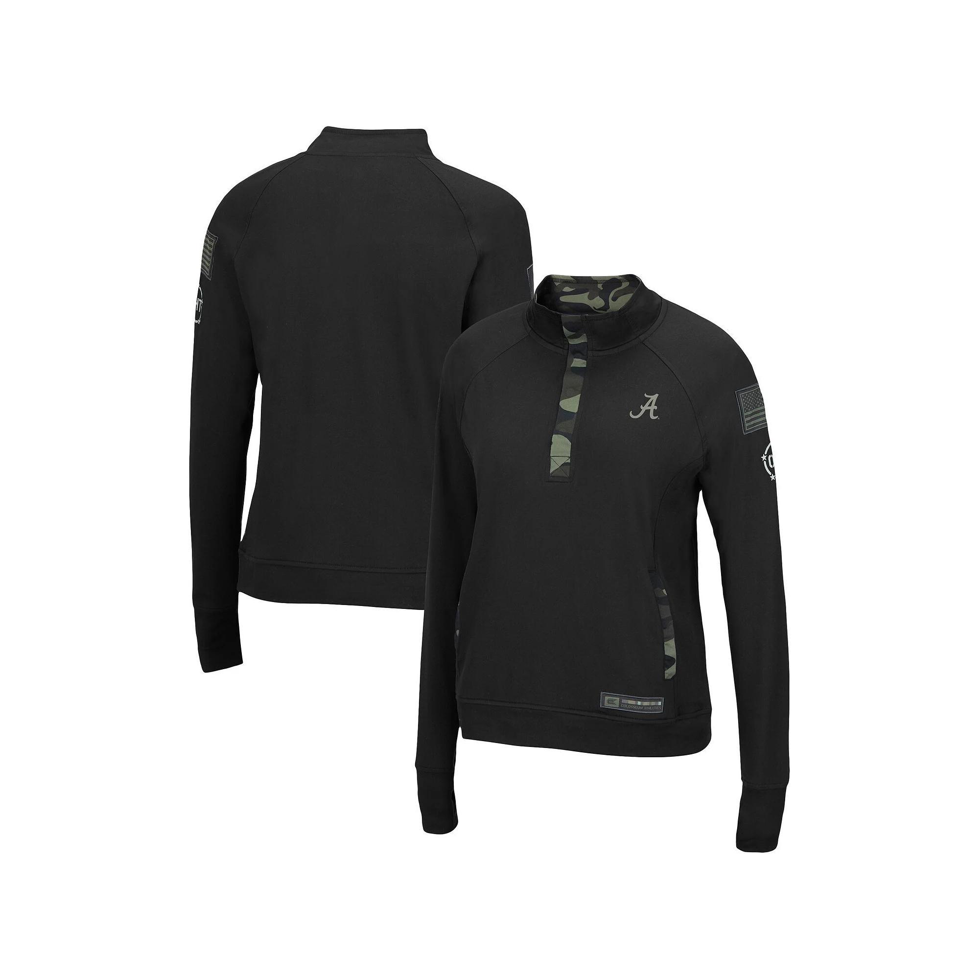 Women's Colosseum Black Alabama Crimson Tide OHT Military Appreciation Depth Raglan Quarter-Snap Jacket, Size: Medium Product Image