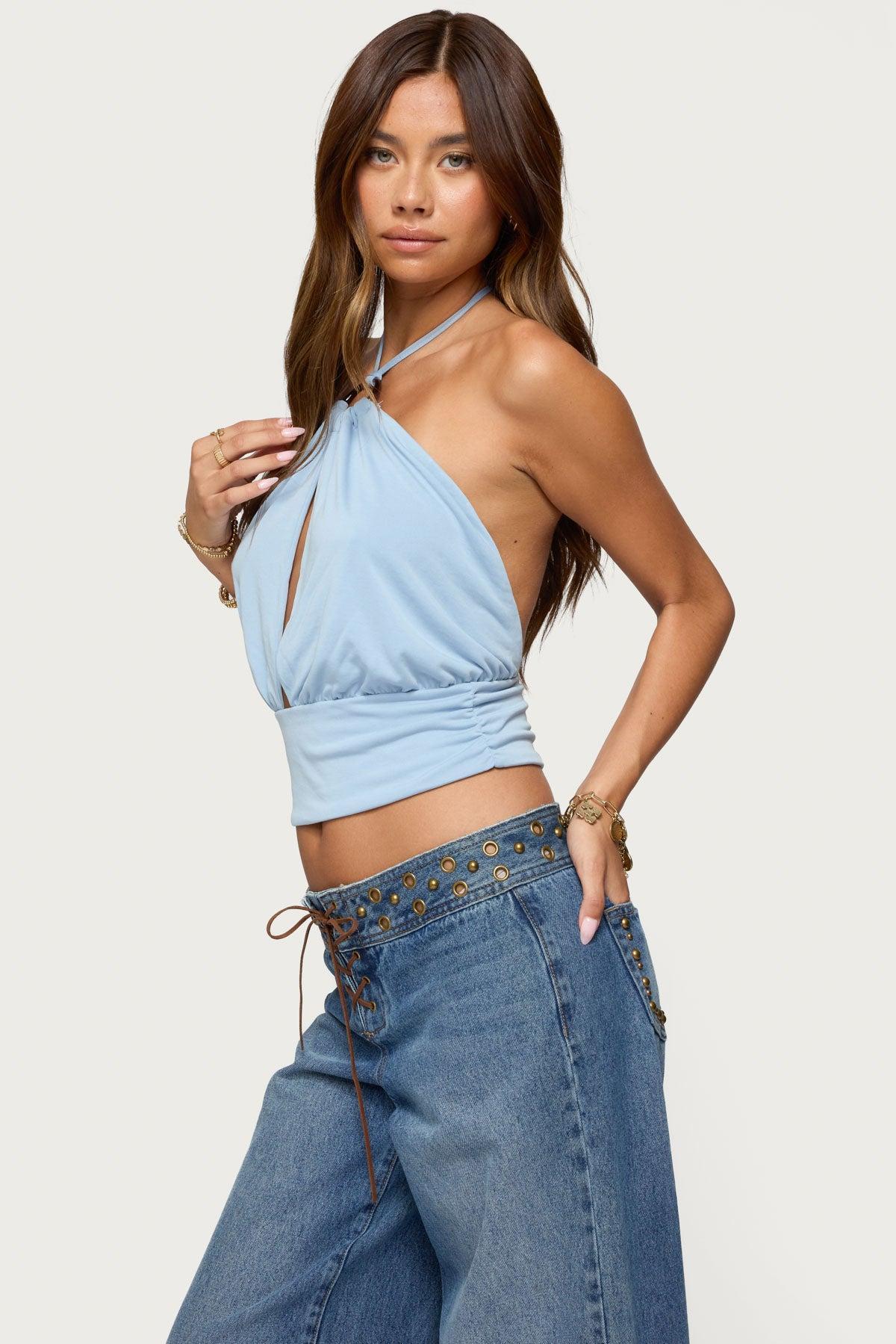 Khalia Backless Cut Out Halter Top Product Image