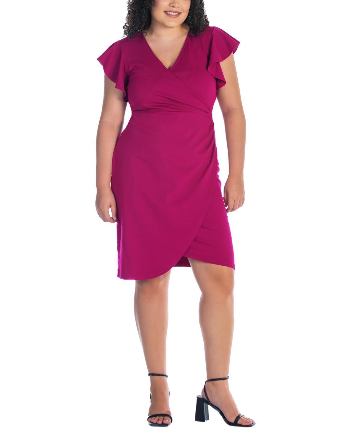 Plus Size 24Seven Comfort Apparel Ruffle Sleeve Knee Length Dress, Womens Product Image