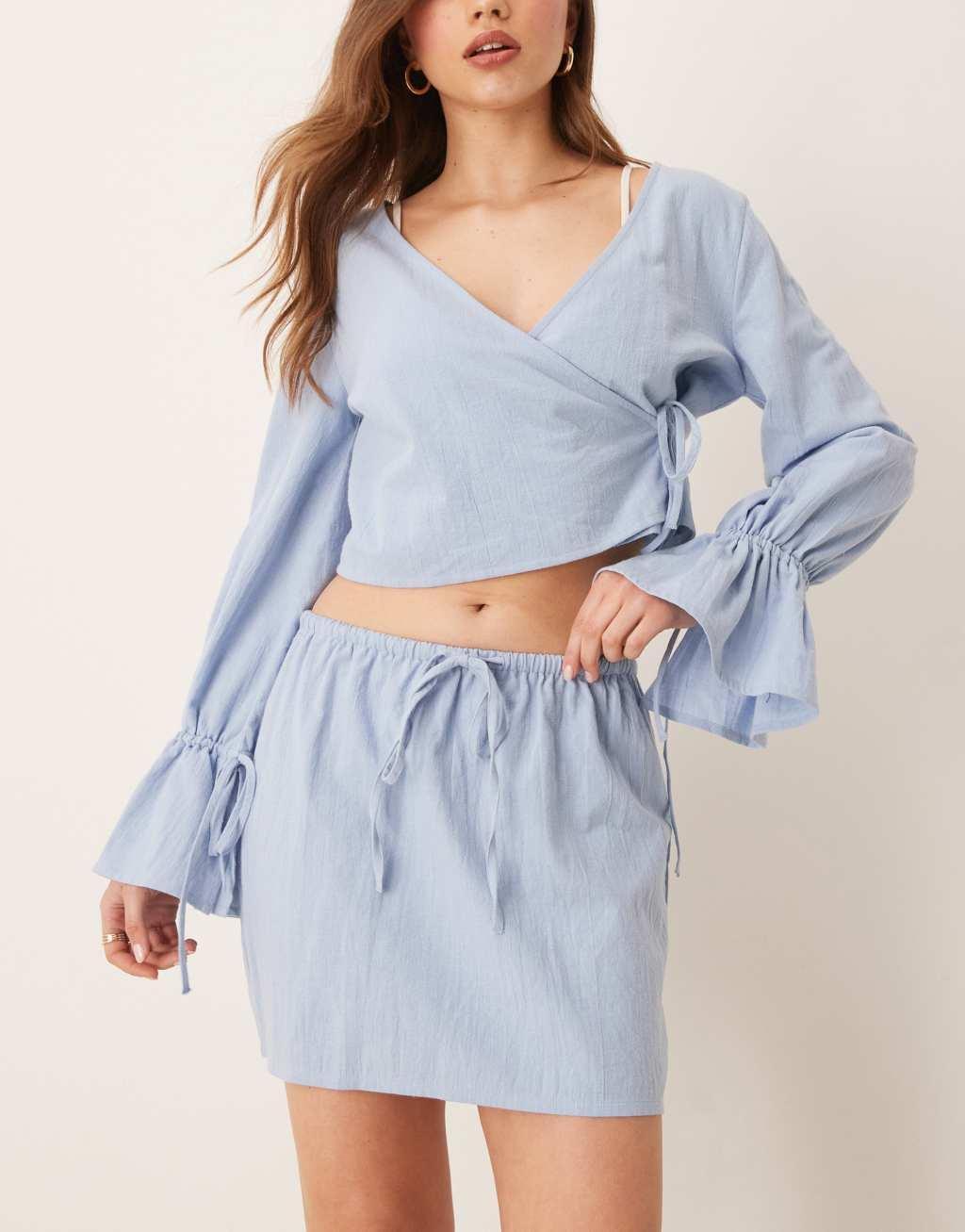 ASOS DESIGN Fern mini beach skirt in ice blue Product Image