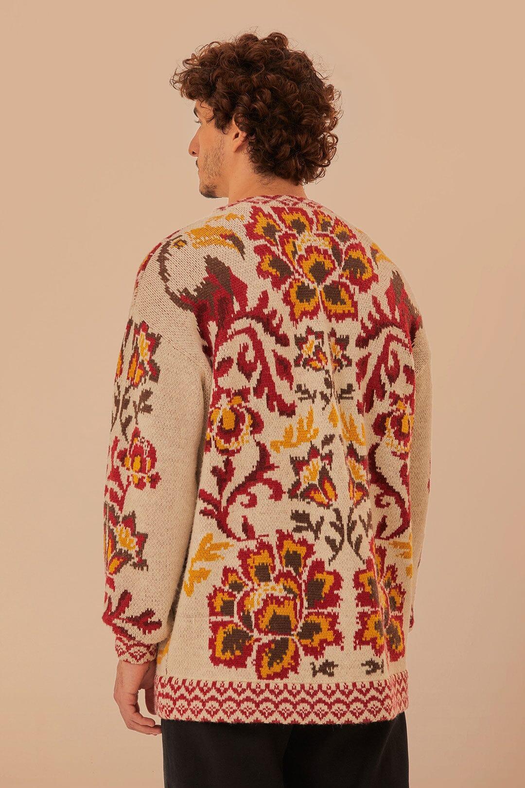 Cream Toucans Scarf Knit Cardigan Product Image