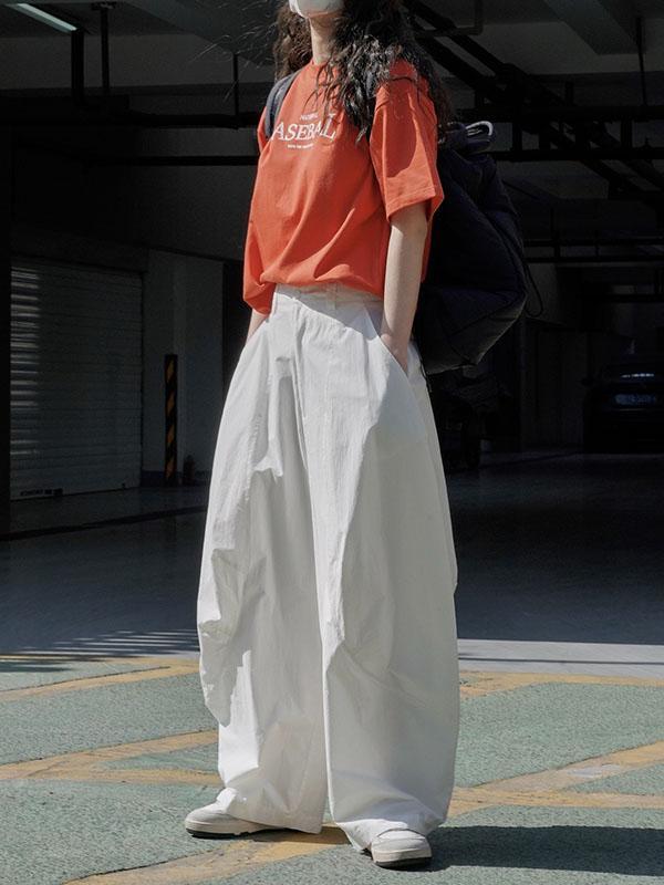 Loose Wide Leg Solid Color Split-Joint Casual Pants Bottoms Trousers Product Image