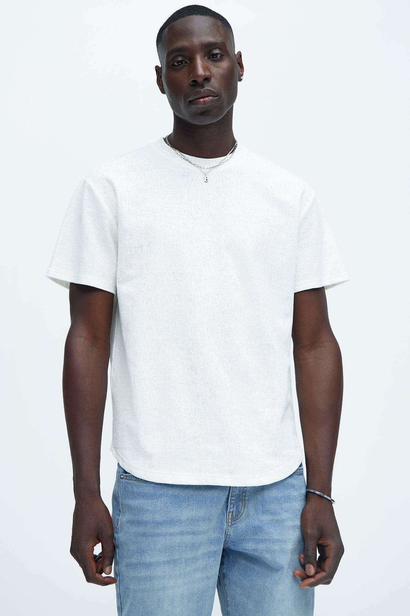 Duval Textured Knit Scallop Short Sleeve Tee - Off White Product Image