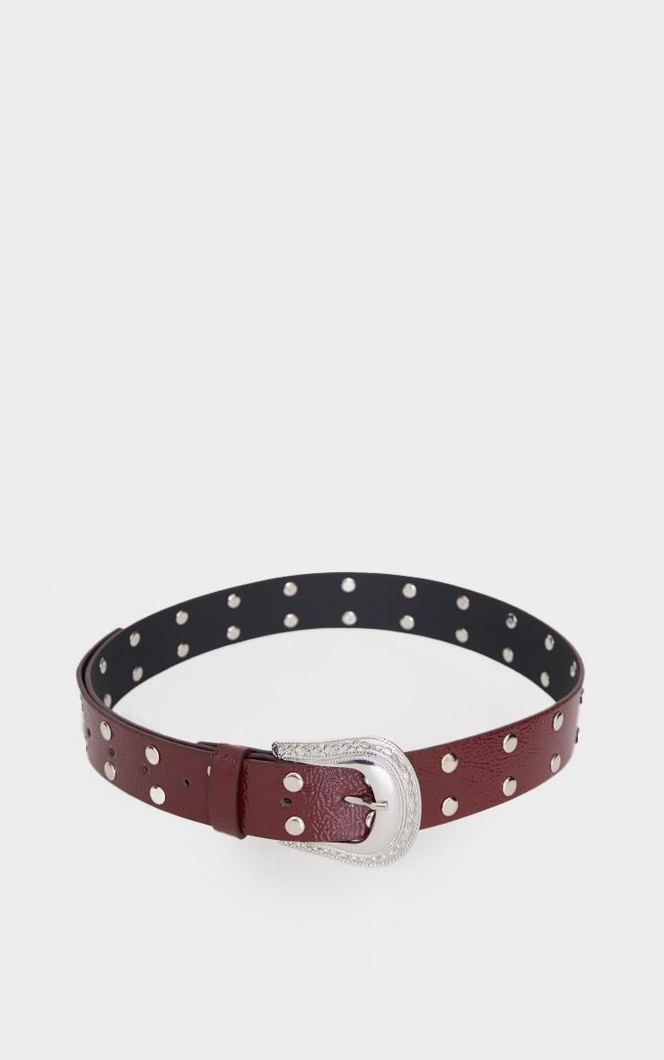 Burgundy Crinkle Pu Western Stud Buckle Belt Product Image