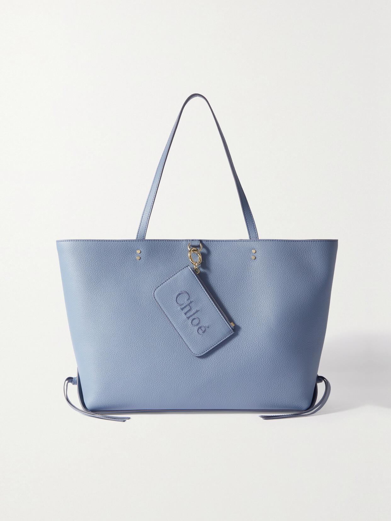 CHLOÉ Sense Textured-leather Tote In Shady Cobalt Product Image