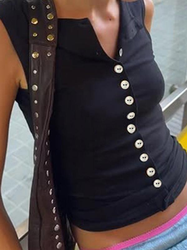 V-Neck Sleeveless Button Down Tank Top Product Image