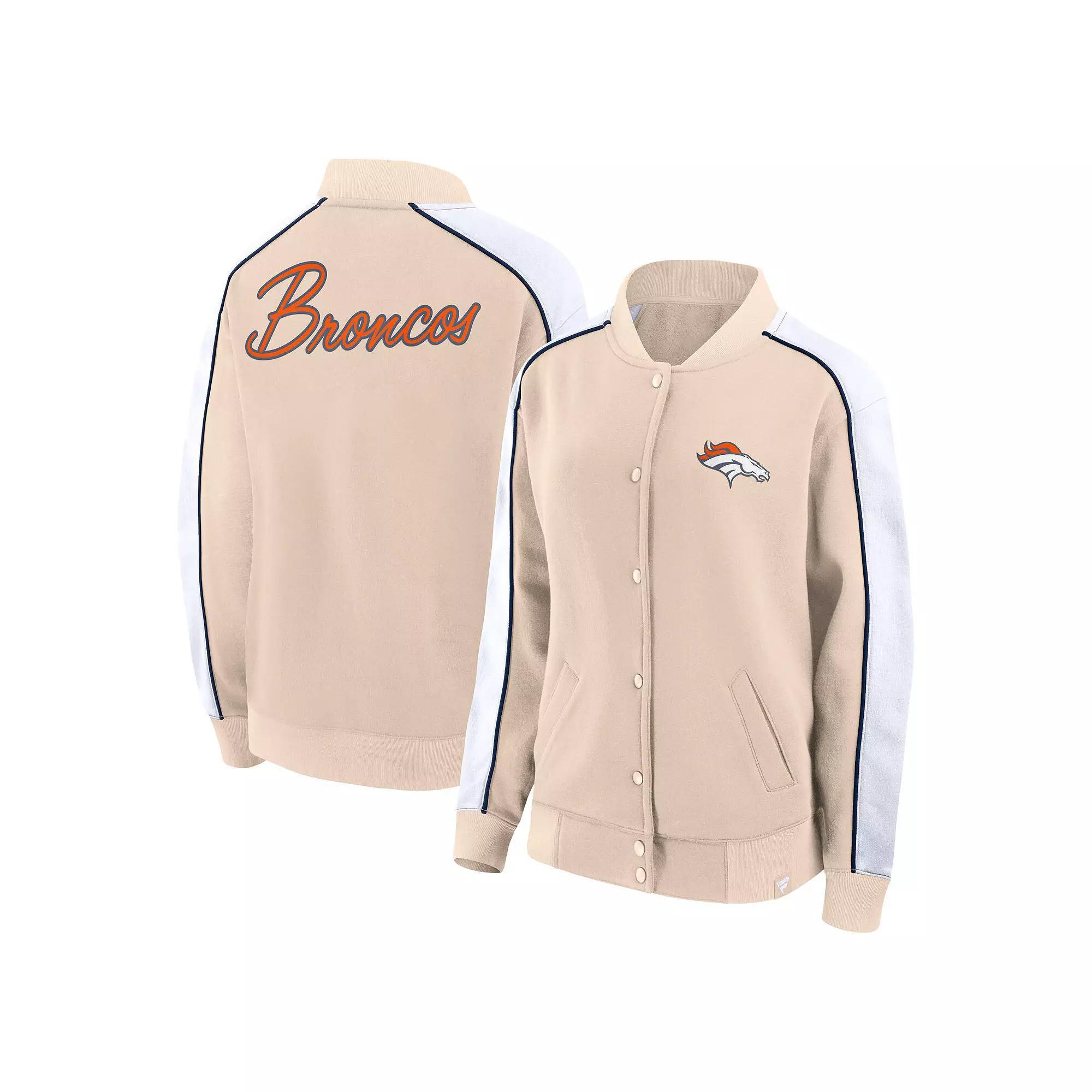 Women's Fanatics Branded Tan Denver Broncos Lounge Full-Snap Varsity Jacket, Size: 2XL, Team Product Image