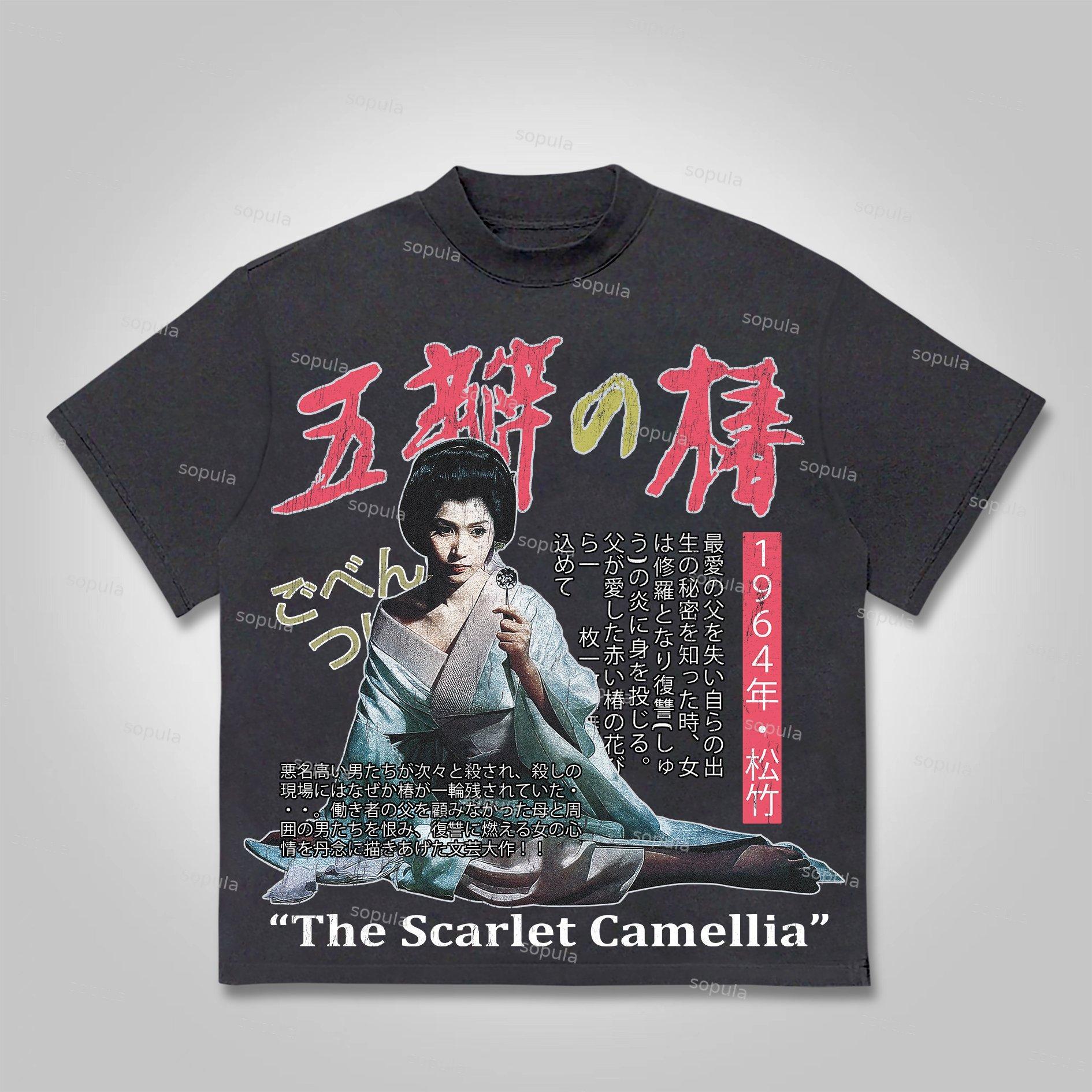 Sopula The Scarlet Camellia Vintage Graphics Cotton T-Shirt Product Image