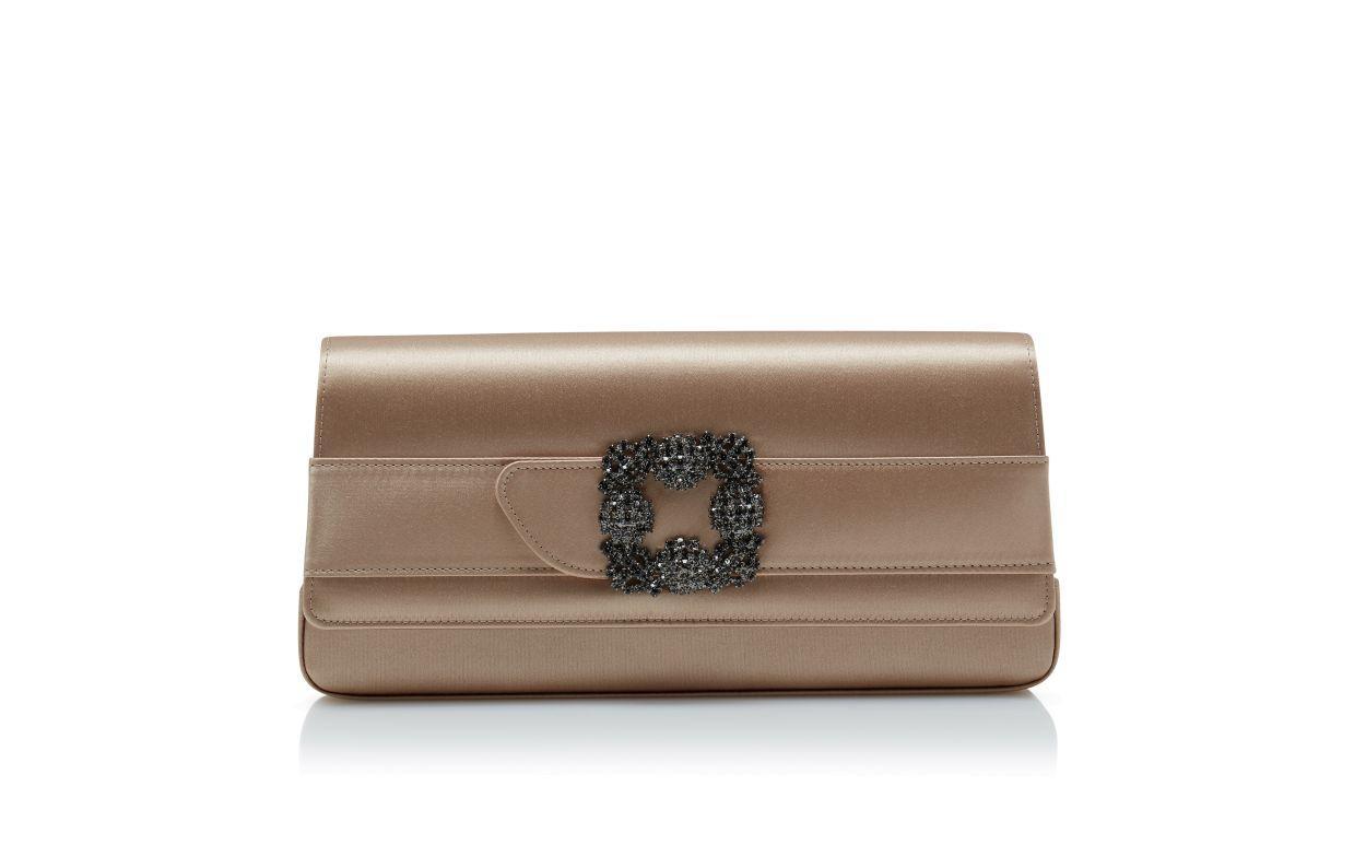 GOTHISI Light Beige Satin Jewel Buckle Clutch Product Image