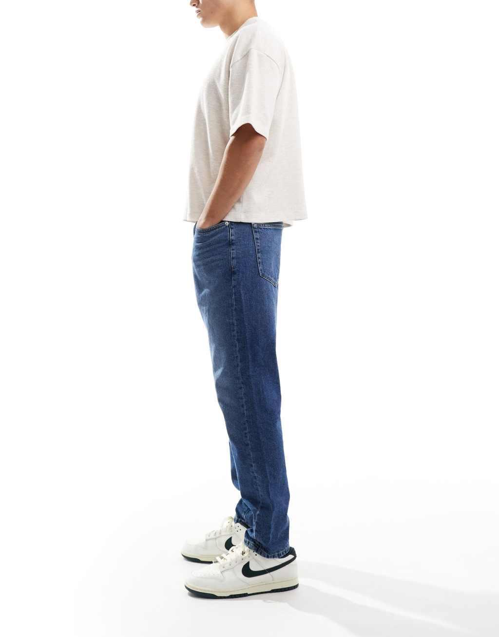 ONLY & SONS Yoke tapered fit jeans in mid blue wash Product Image