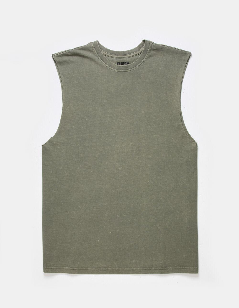 RSQ Mens Acid Wash Muscle Tee - OLIVE Product Image