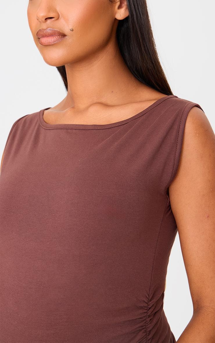 Maternity Chocolate Boat Neck Ruched Sleeveless Top Product Image