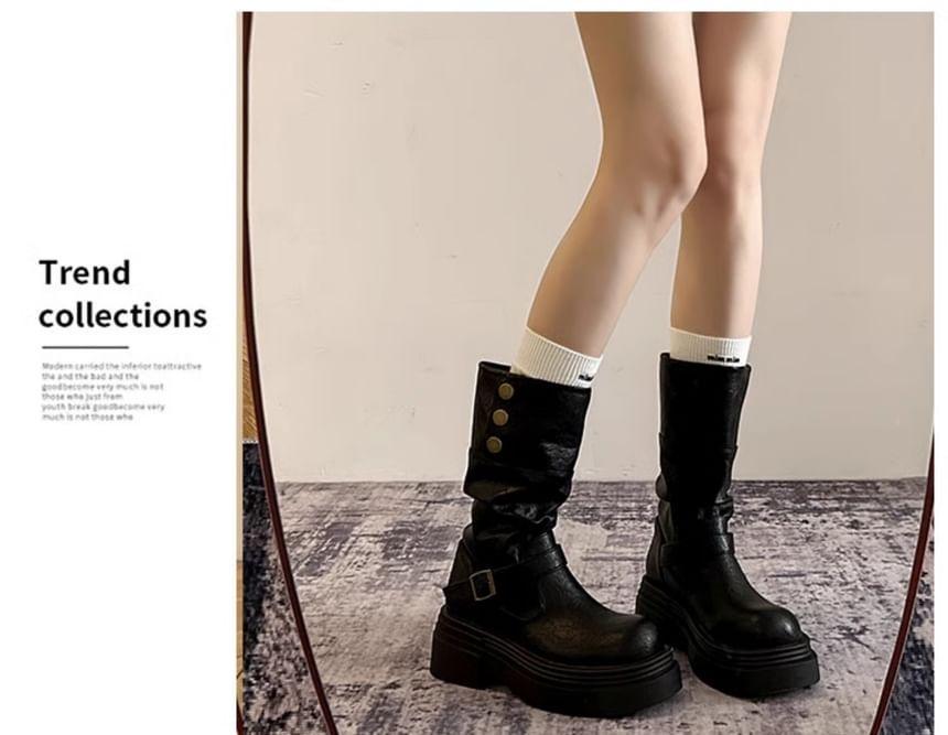 Buckled Platform Mid-Calf Boots Product Image