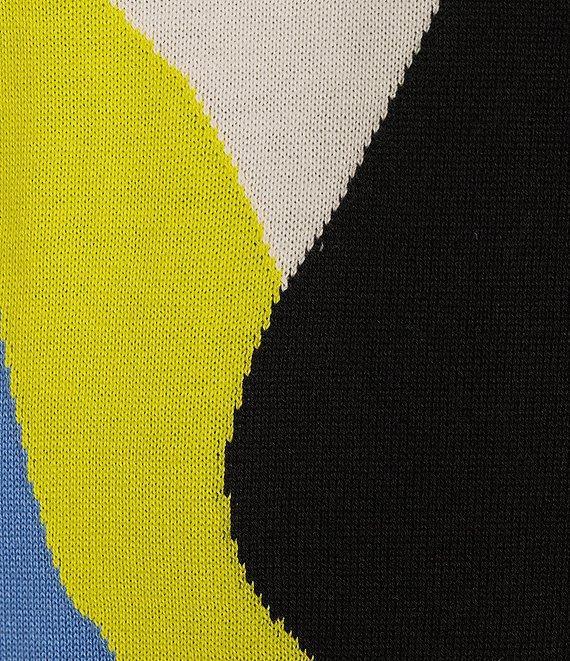 Donna Karan Knit Color Block Crew Neck Elbow Puff Sleeve Top Product Image