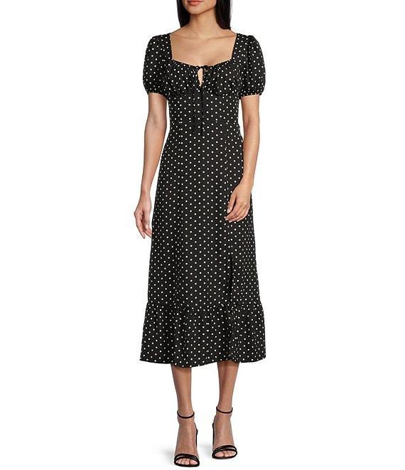 I.N. San Francisco Square Neck Short Puff Sleeve Dotted Midi Dress Product Image