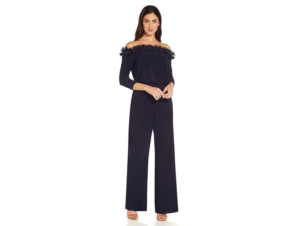 Adrianna Papell Ruffle Off-the-Shoulder 34 Sleeve Jersey Jumpsuit Product Image