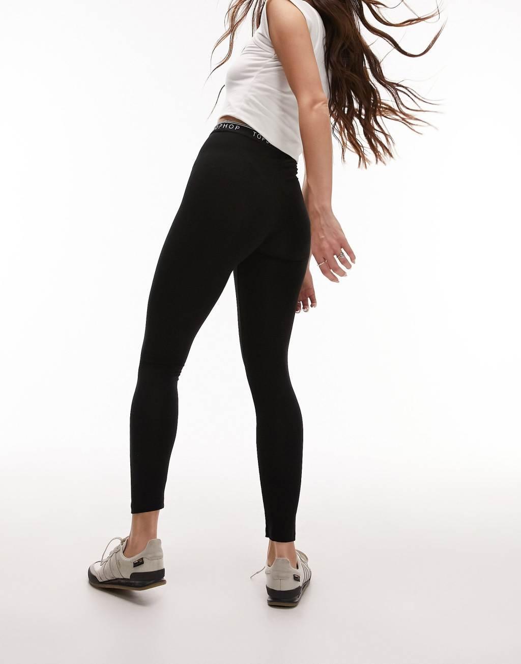 Topshop branded elasticized leggings in black Product Image