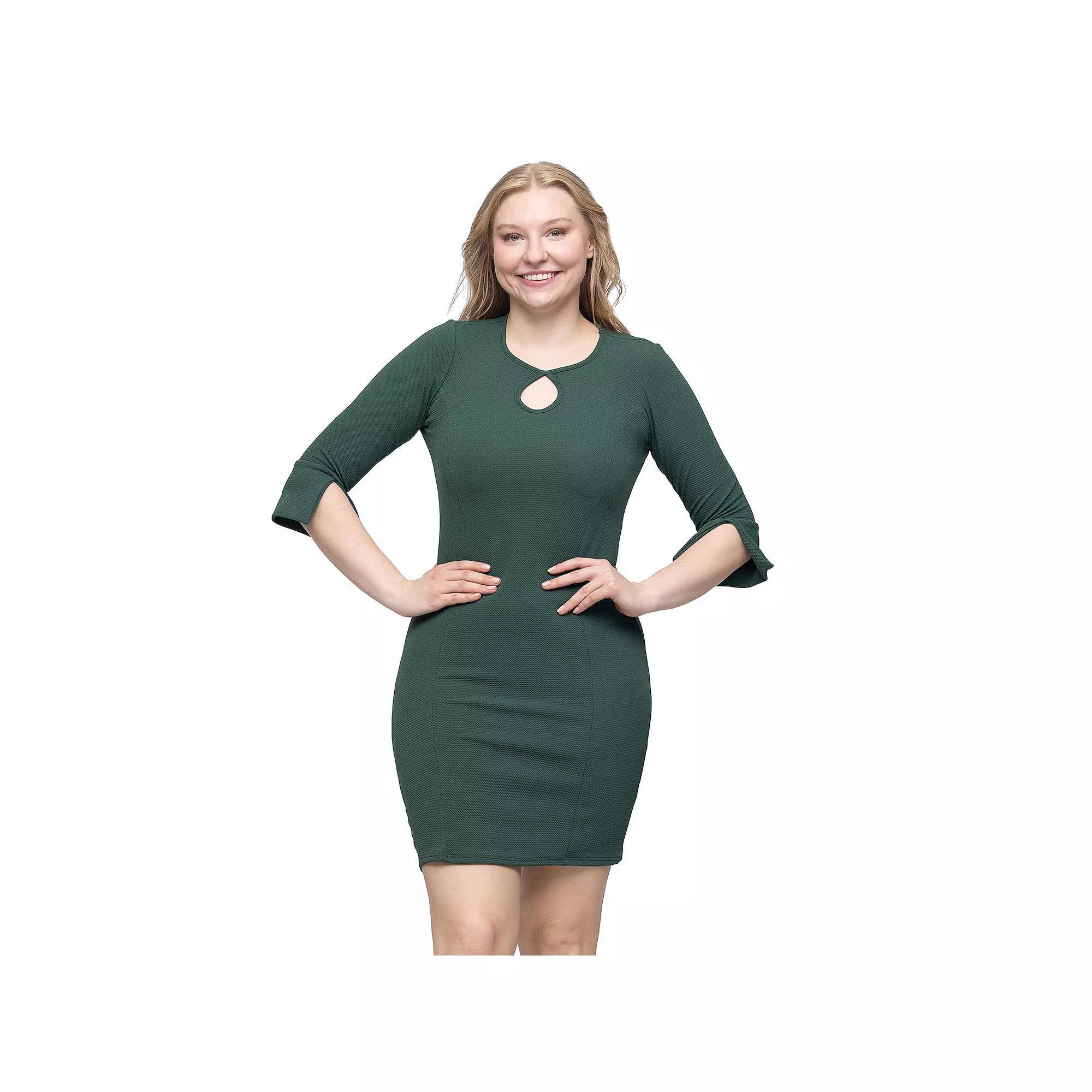 Women's 24Seven Comfort Apparel Keyhole 3/4-Sleeve Mini Dress,  Product Image