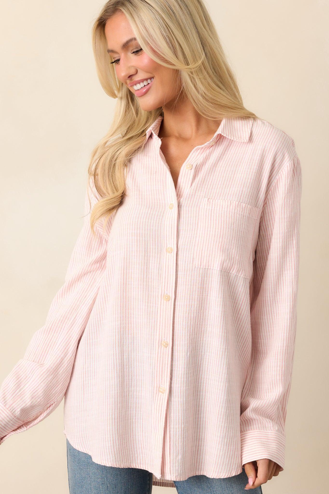 Brighter Days Pink Stripe Button Front Top Product Image